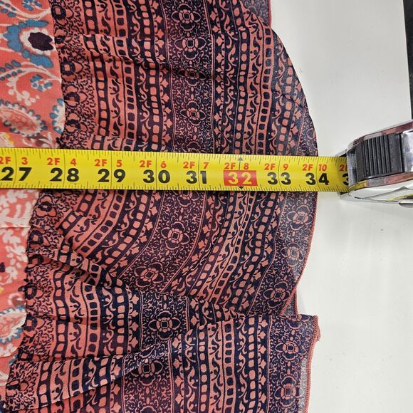 AS U Wish Sz L Peasant Tunic Dress Peach Navy POCKETS Hippie Boho Festival 3/4sl - Picture 15 of 16